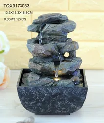Office desktop feng shui decoration resin three layer stone water fountain statues