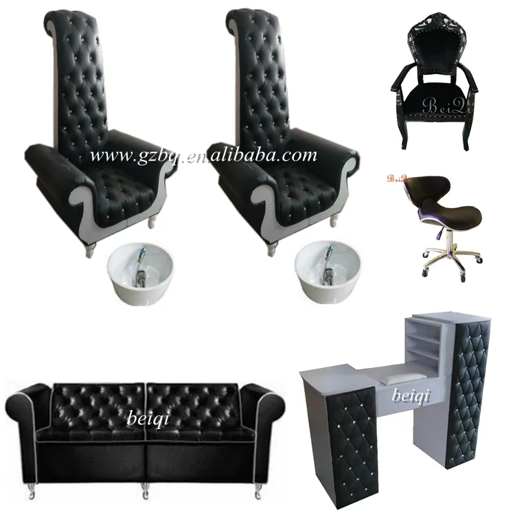 Luxury nail station furniture black pedicure chair with manicure table