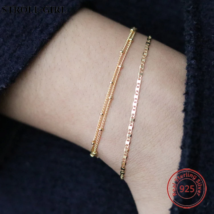 Fashionable jewelry 18K gold plated 925 sterling silver  satellite chain bead bracelet women