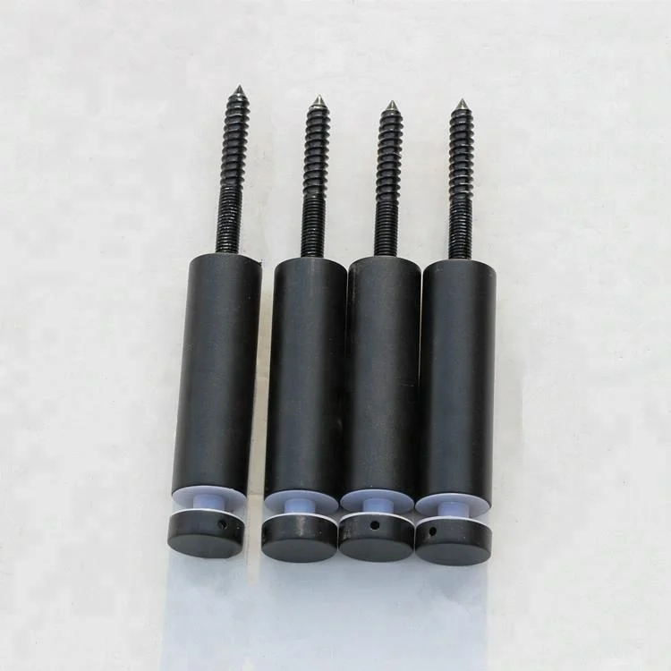 Advertising screw with adjustable wall to glass connector standoff