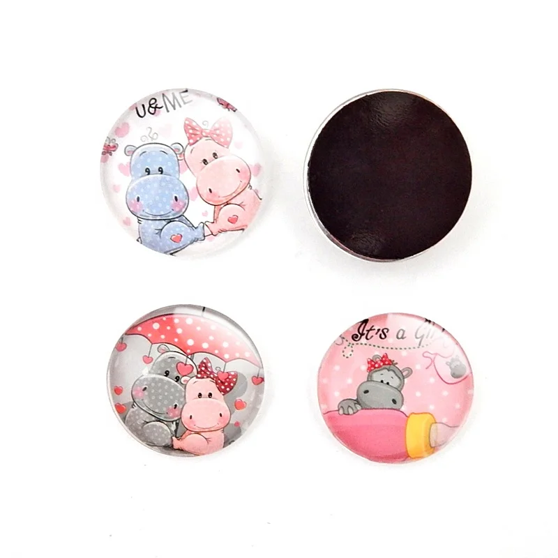 
Custom Dome Magnetic Sticker Fridge Love Pink Hippo Glass Animal Magnets For Fridge Souvenir For Fun 