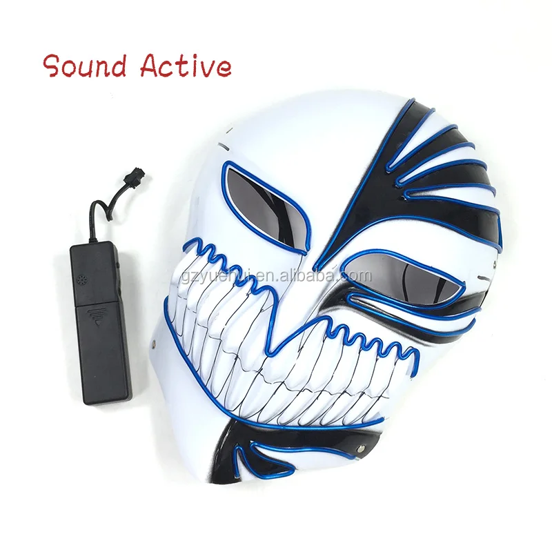 Wild Party Props Led Neon Strip Death Anime Character Mask Kurosaki Ichigo Cosplay Mask EL Illuminated Cartoon Theme Accessory