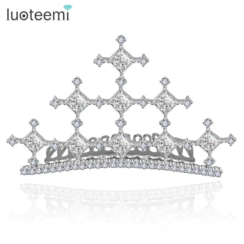 LUOTEEMI Wholesale Fashion European Wedding Luxury CZ Crystal Bridal Accessories Hair Band Tiara Crown