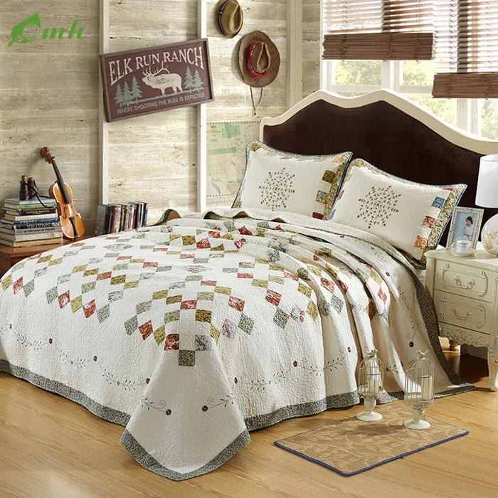 Pujiang Home Fashions Floral Patchwork Country Style 100% Cotton Quilt Bedding Set Reversible Coverlet Bedspread Set