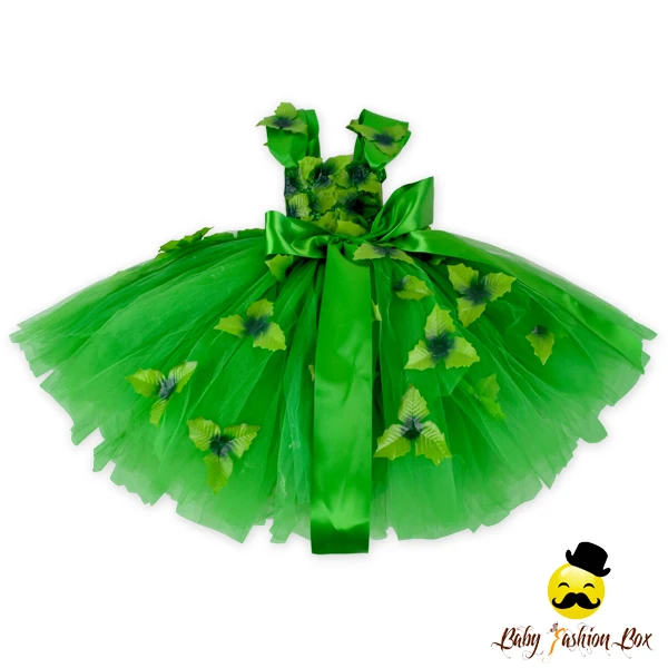 Remake Fairy Kids Handmade Plain Green Tulle Leave Applique With Bow Tie Princess Little Girl Puffy Party Chevron Wedding Dress