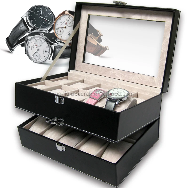 manufacture custom watches men wrist storage watch box 20 slot pillow wooden leather watch box