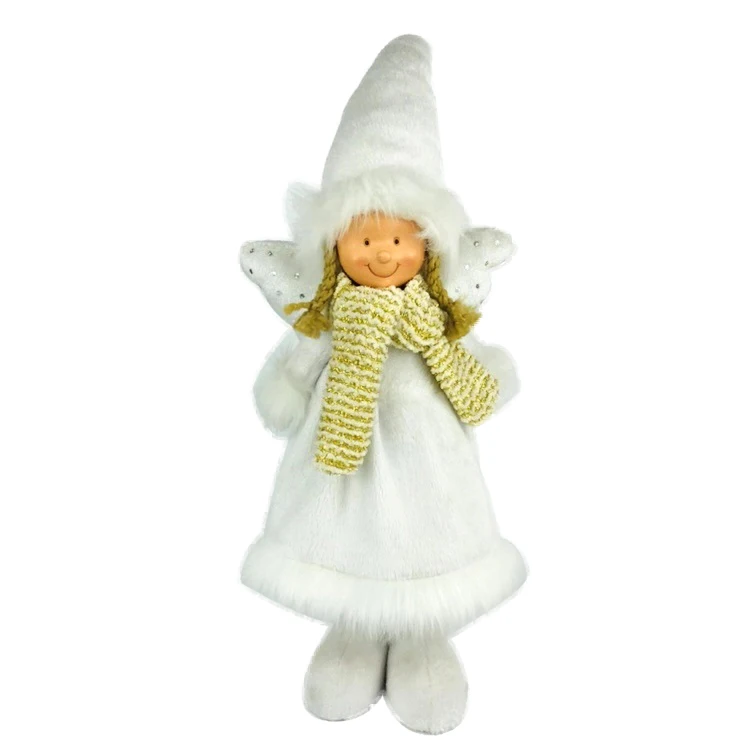 22 Inch Handmade Xmas Home Decoration Lovely Girl Dolls Angel Wings Noel Gifts Standing Plush Christmas Angel