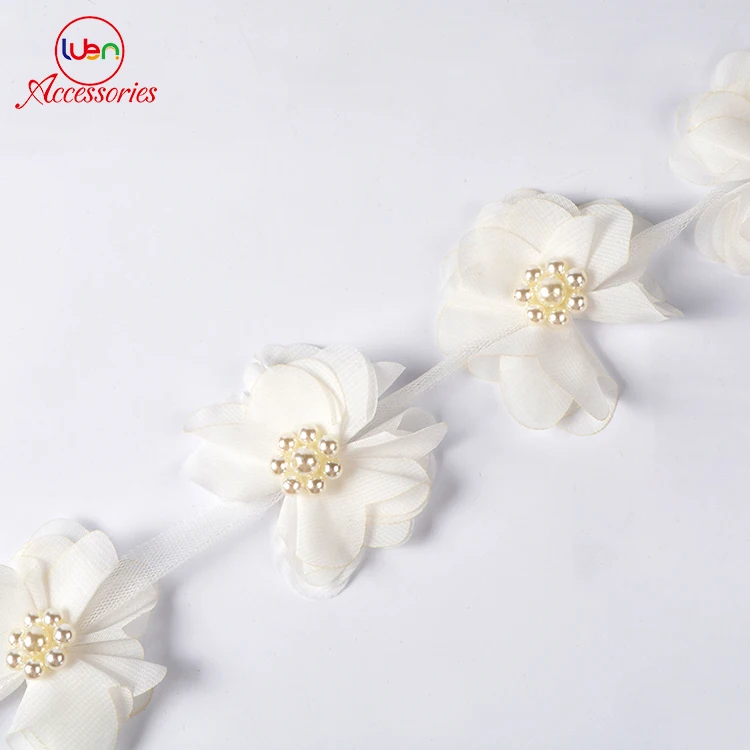 Оптовая продажа, новый дизайн, Цветочная кружевная отделка из органзы для одежды