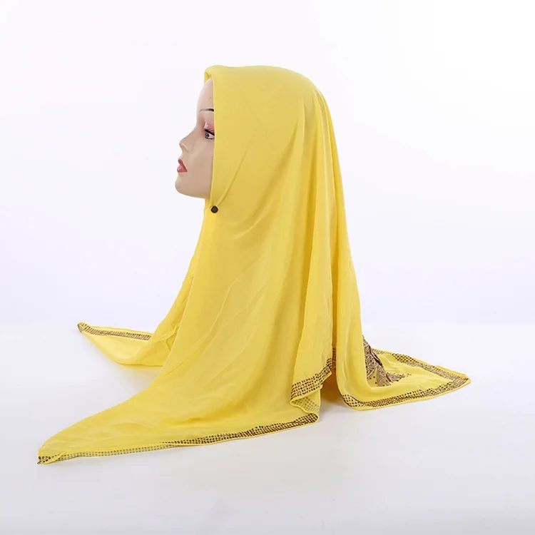 Plain Square Hijab Chiffon,Solid Black Color Indonesian Hijab Shawl Scarf For Lady