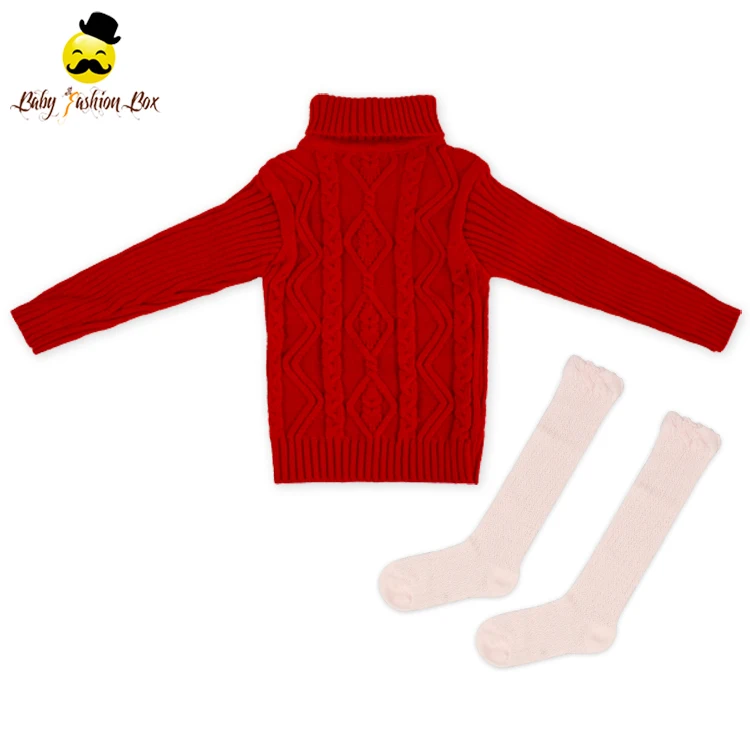  Wholesale baby girl fall winter sweater new design wool high neck knitting