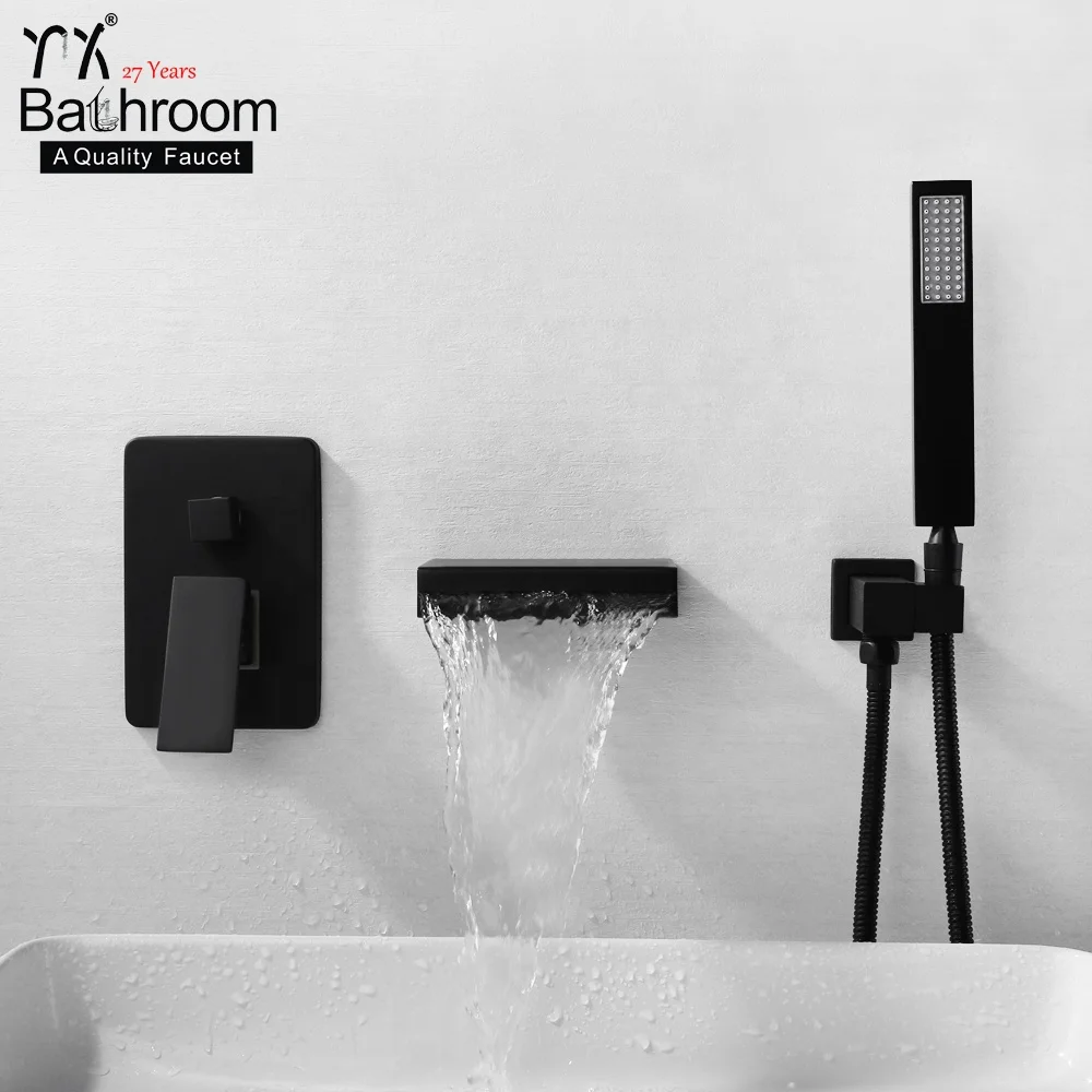 
kaiping faucet Popular LED wall mounted bathroom sink taps brass matte black waterfall basin faucets 