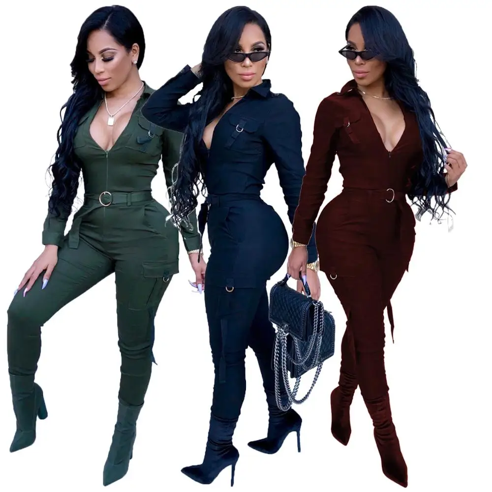 MOQ 1PC autumn women clothing 2019 long sleeve  bodycon jumpsuit sexy