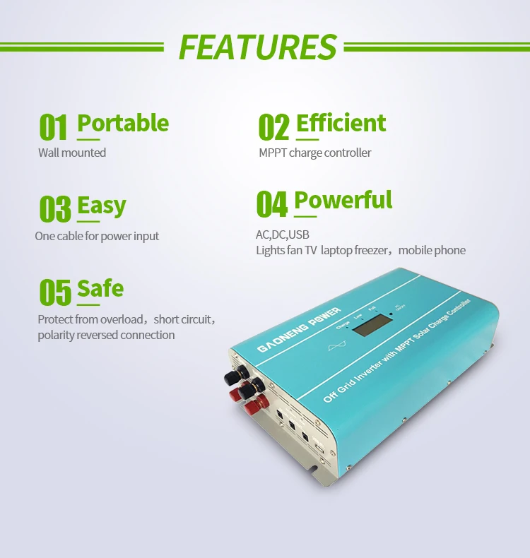 
Small pure sine wave power inverter for solar power system for battery gel lithium for Philippines 