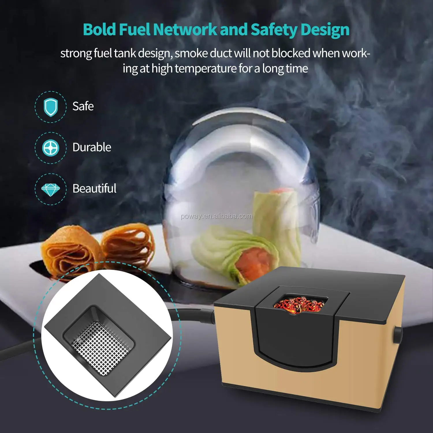 
Poway Mini Smoke Machine Portable 2*AA 3V Battery 1.2W Smoking Gun Food for Home Cooking and Outdoor BBQ (Golden) 