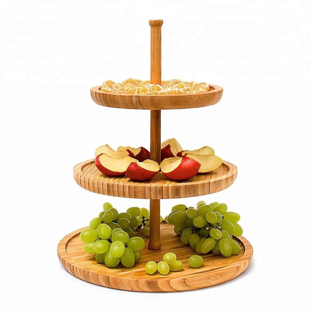 Luxurious Bamboo Etagere Fruit Plate Serving Dish Tray Platter