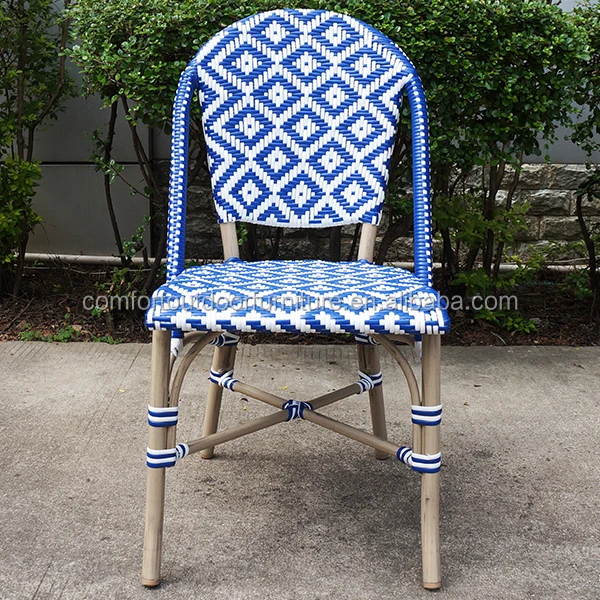 Blue Color Rattan Hotel Dining Chair with Modern Weaving Pattern