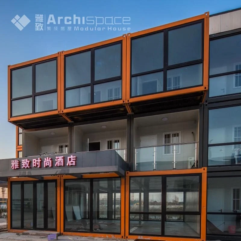 
apartment building with prefab house 