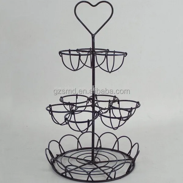 Kitchen 3 Tiers Metal Wire Egg Holder Stand with Storage Basket