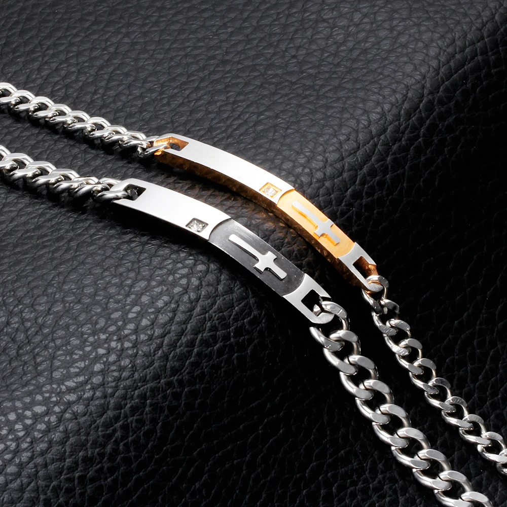 Fashion Couple Bracelets Cross Stainless Steel Zircon Bracelet for Women Men Jewelry Gifts