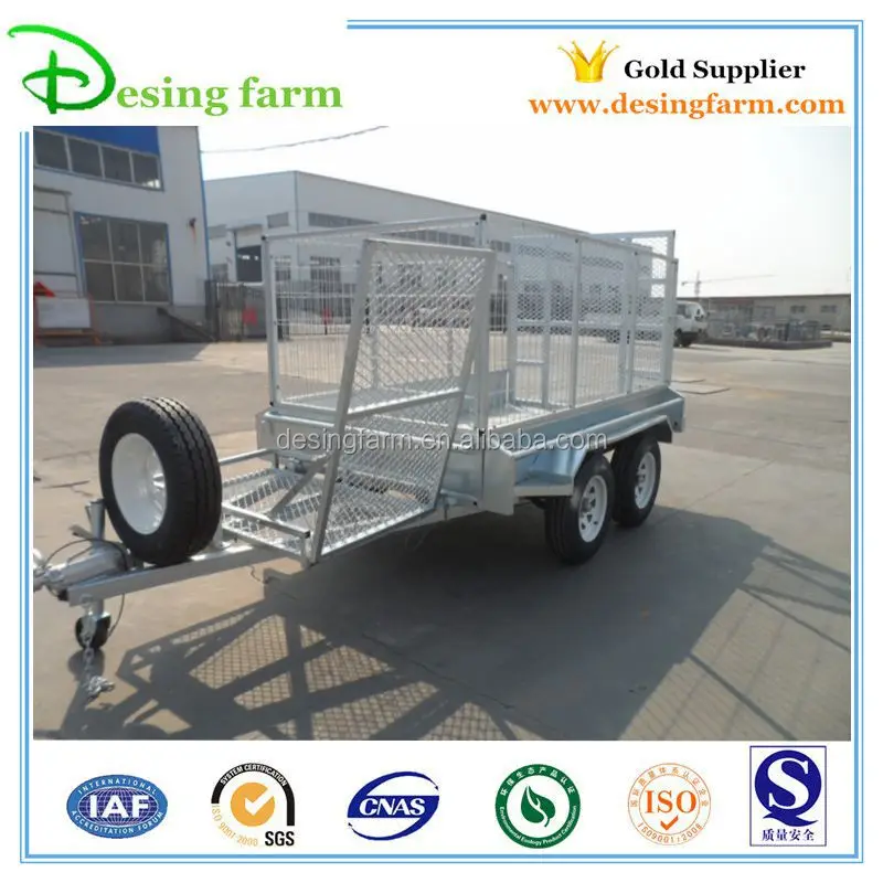 9x5 galvanized hydraulic tipper dump folding cage box trailer with tandem axle