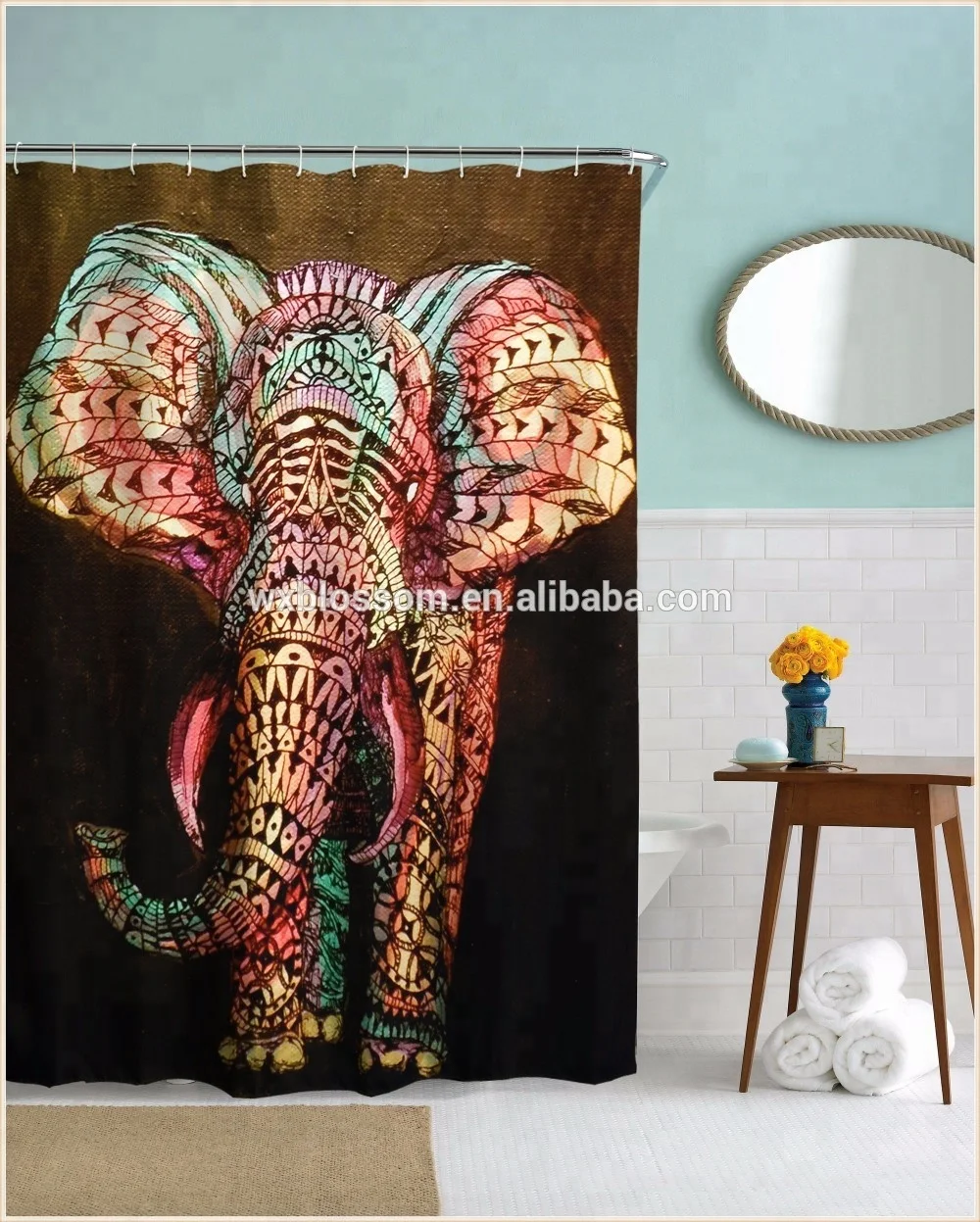 Animal design digital printing decorative shower curtain 3d model