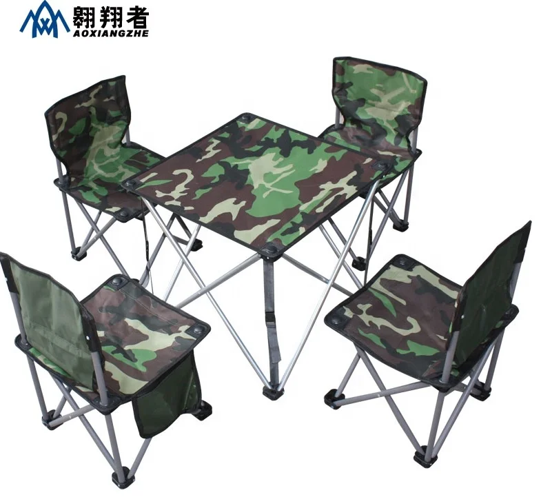 Factory new design camouflage portable 5 Folding Table Desk and Chair Combination Set for Tour Picnic Camping