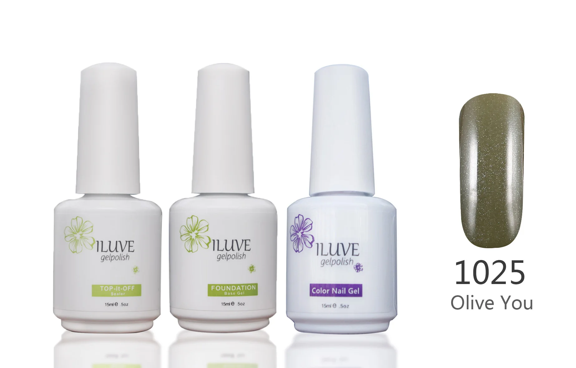 3 packs iLuve Professional Olive Color Nail Gel Polish UV LED Lamps Gel 15ml Base Top