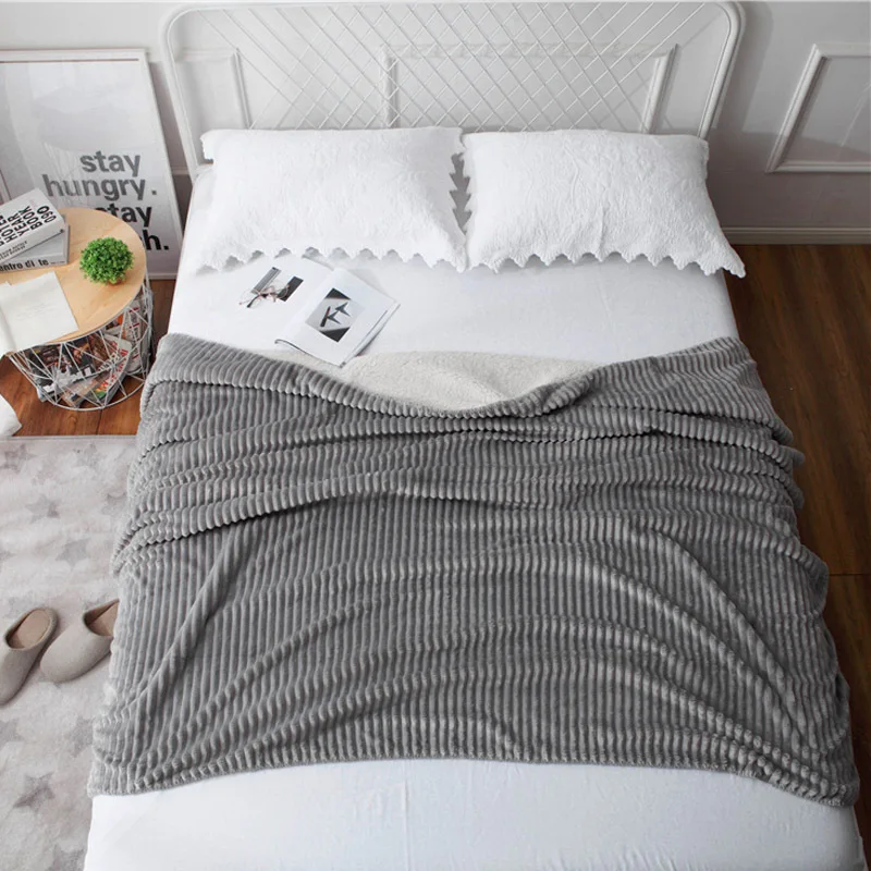 
Two Layer Solid Stripe Flannel and Sherpa Blanket 