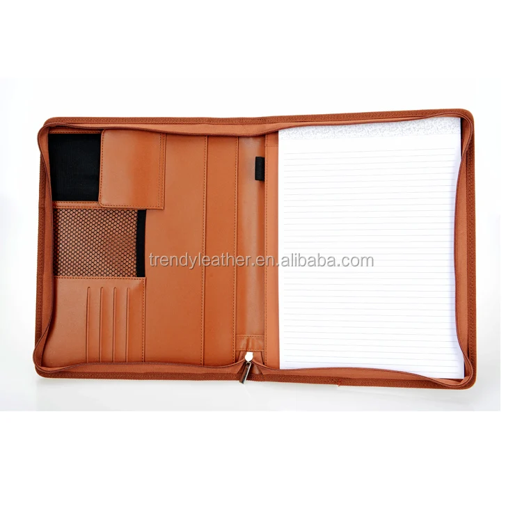 Customized PU Leather A4 zippered compendium folders