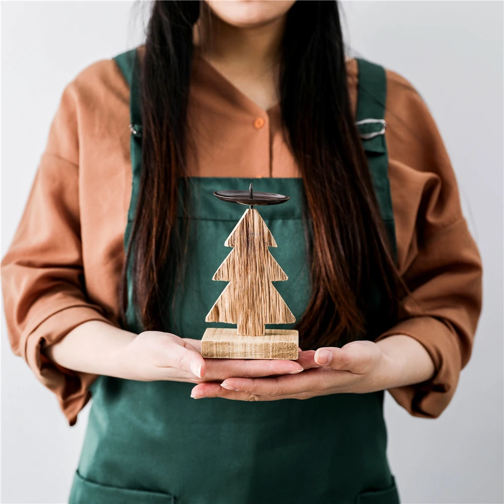 Wooden Handmade Candle Holder Vintage Christmas Tree Stand Driftwood Candle Holder