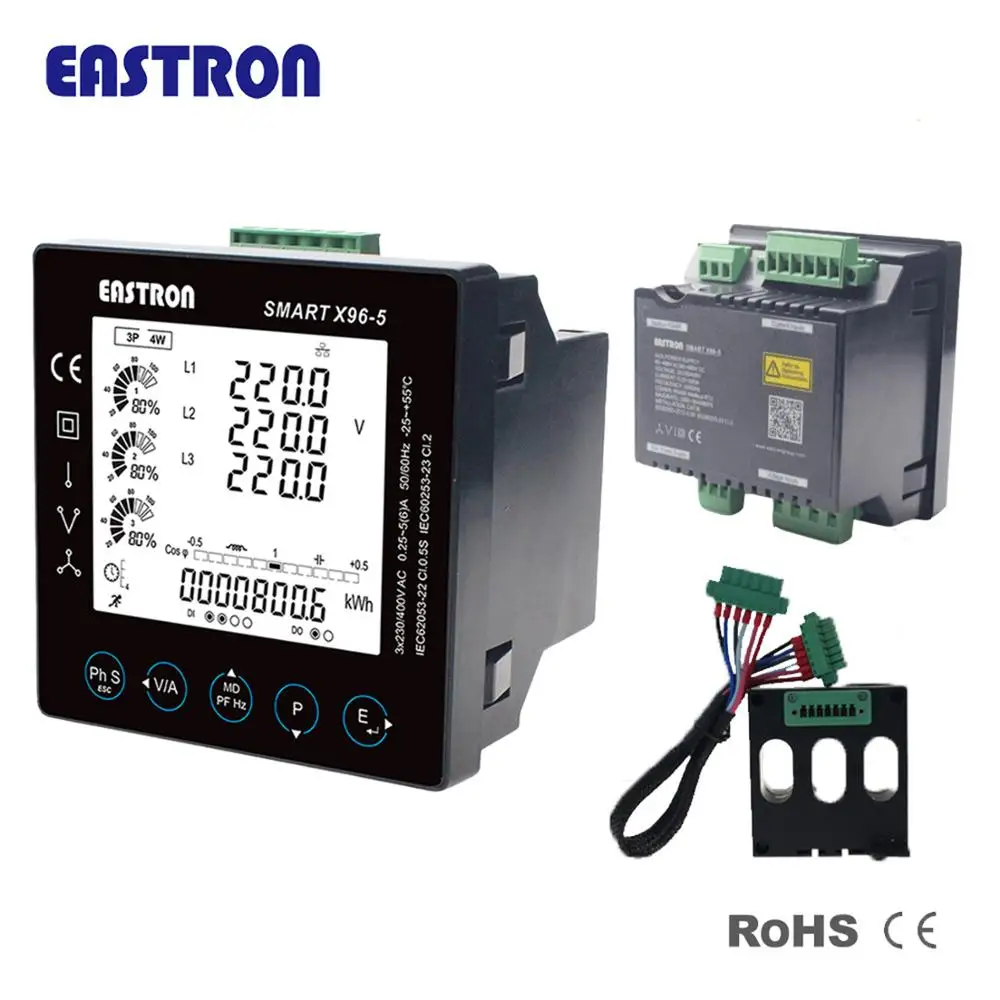
Smart X96-5F Multifunction 65~480V AC 80~660V DC Auxiliary Power Supply Modbus Digital Panel Meter 