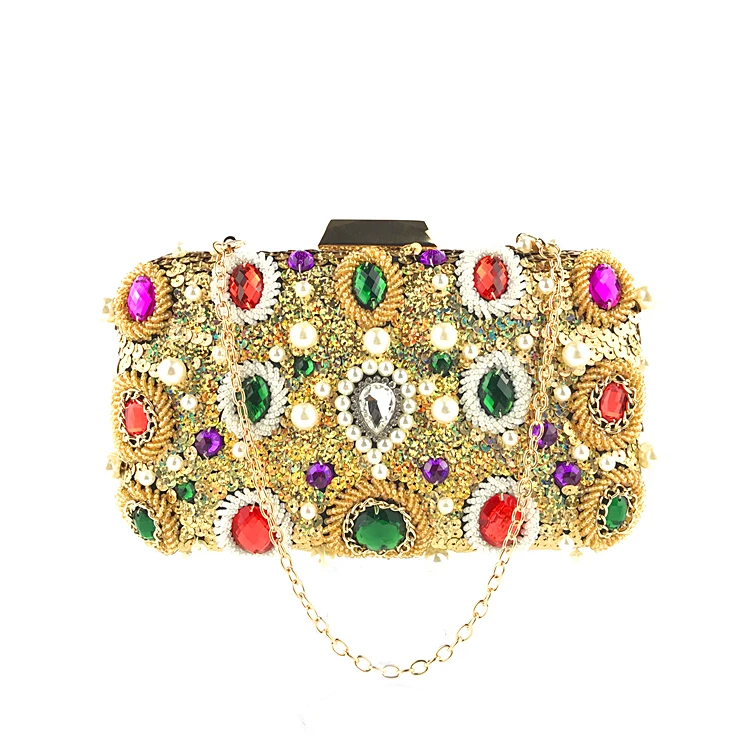 Elegant high quality handmade gold beaded rhinestone bag   OC3799