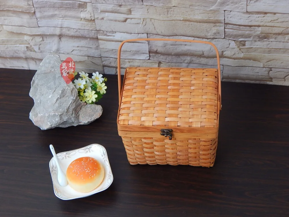 Квадратная бамбуковая корзина ручной работы плетеная для хранения Бамбуковая Корзина пикника с крышкой