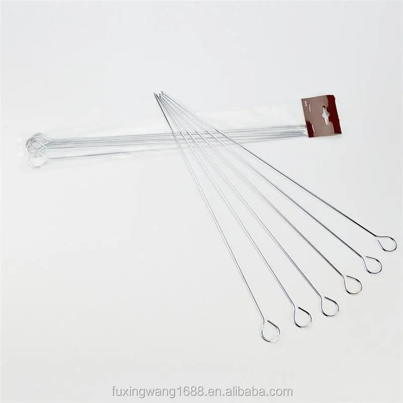 High Quality 6 pcs Round BBQ Roast Barbecue Needle Skewers Metal BBQ Skewers Set 40cm/15.7inch BBQ Sticks Camping Dining Tools