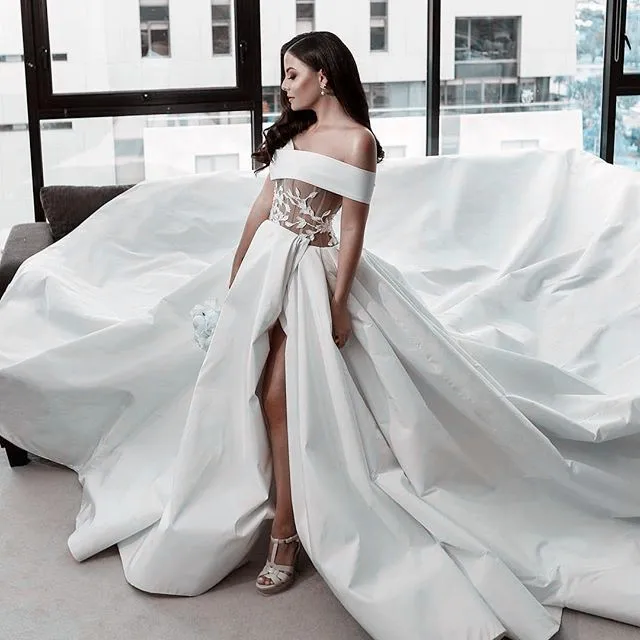 2023 скромные атласные свадебные платья с длинным хвостом иллюзионный корсет сексуальные африканские