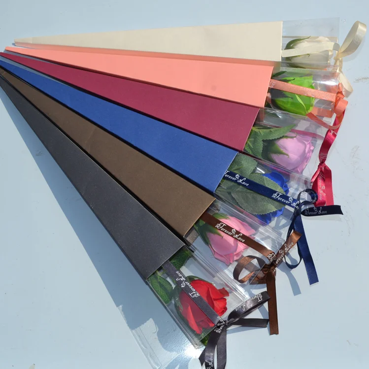Custom printing logo single rose gift packaging cardboard boxes flower holder wrapping sleeve paper box and PVC material
