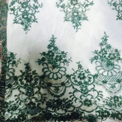 new style hand cut embroidery mesh dubai dress tule olive green lace fabric with beads