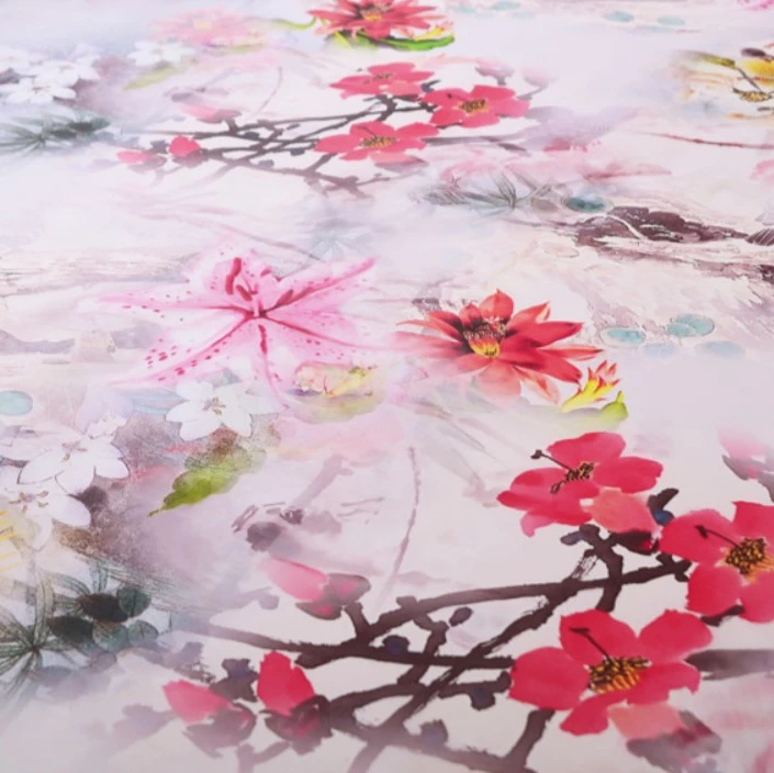 
silk digital print fabric 12mm silk organza satin fabric 