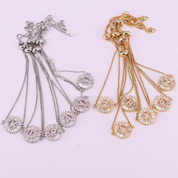 Fashion Women Jewelry Gold Chain Micro Pave Zircon Letter Bracelet Charm Initail Bracelets