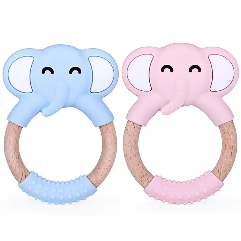 
BPA Free Baby SIlicone and Wood Beech Teething Ring 