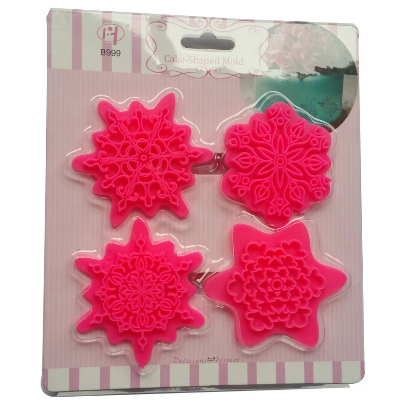Yiwu bobao 4PCS artistic flower snowflake embossing stamp mold for chef cakes fondant decorative and craftsman clay sculpture