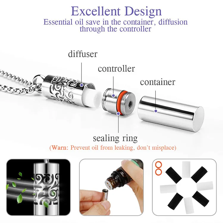Diffuser Necklace Essential Oil Container Pendant Necklace 316L Stainless Steel Aromatherapy Locket with Pads