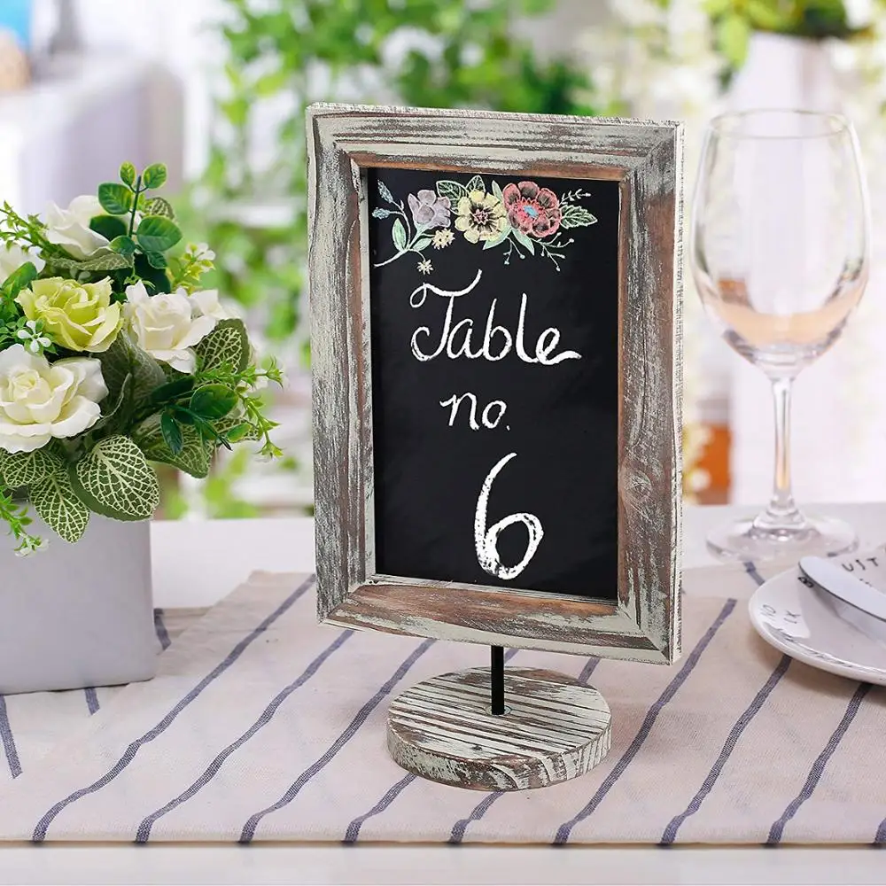 Set of 2 12-Inch Rustic Torched Wood Framed Tabletop Memo Message Chalkboard Cafe Menu Board Sign Table Sign Wedding Decoration