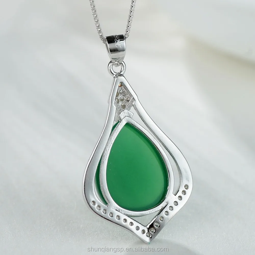 925 sterling silver chalcedony pendant necklace female jade pendant fashion drop-shaped jade pendant silverware manufacturers