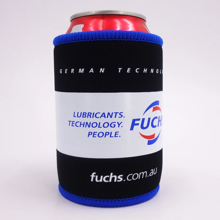 China factory  supply custom top and bottom overlocked ,taped side neoprene stubby holder, 330 ml beer holder