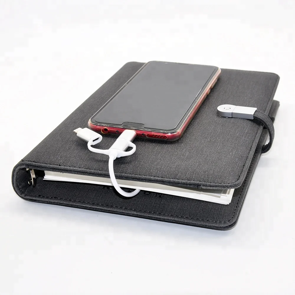 
Newest PU leather reusable notebook with USB and power bank 