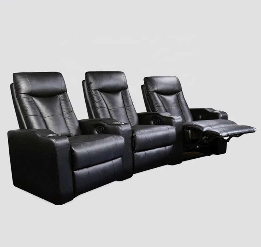 Роскошный с высокой спинкой Электрический откидывающийся 3 местный черный итальянские кожаные софы