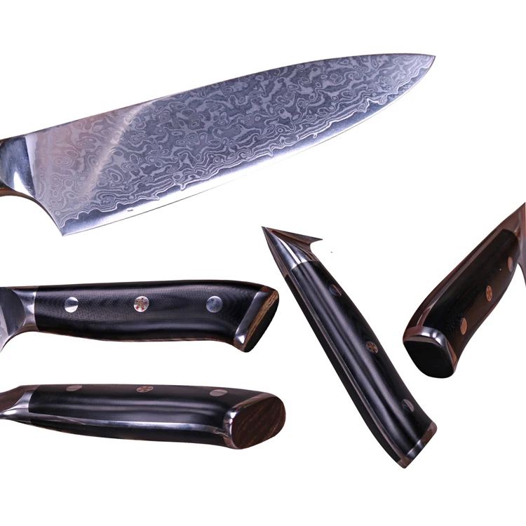 Japanese AUS10 Damascus Kitchen Chef Knife Herringbone Damascus Steel Blade Blanks Knives Set