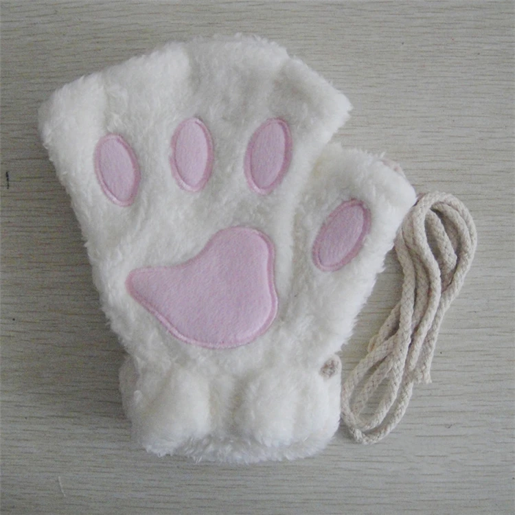 Winter Gloves Women Animal Paw Gloves Fingerless Fluffy Bear Plush Paw Mittens Women Soft Gloves