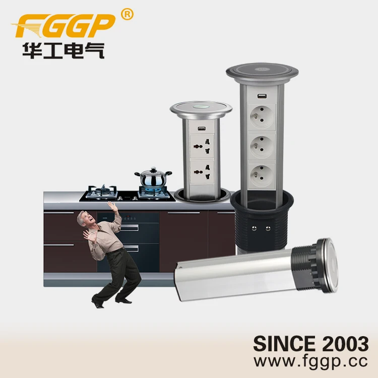 Intelligent Retractable Smart Kitchen Tabletop Hidden Pop Up Vertical Electrical Socket With USB port